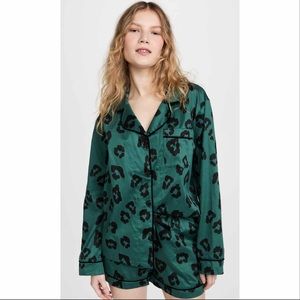 BEDHEAD • Pajamas Green Leopard Print Long Sleeve Pajama Shorts Set